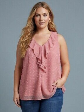 Maurices Swiss Dot Ruffle Sleeveless Blouse, Cottagecore Vibe, Plus Size 3